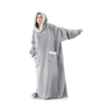Imagem de Manta De Flanela Super Longa De 180cm Com Capuz Para Mulheres E Homens