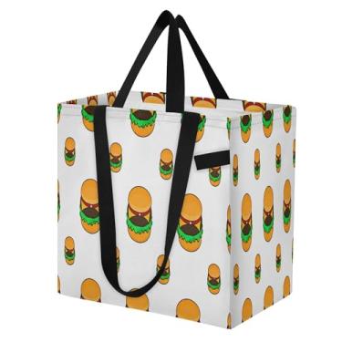Imagem de SEHANY Delicious Fastfood Sacolas de compras reutilizáveis com alças reforçadas, bolsa de compras de lona dobrável à prova d'água de grande capacidade para viagem, cozinha, praia