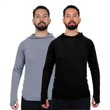 Imagem de Kit 2 Camisa Segunda Pele Masculina Térmica Frio Capuz Uv50-Unissex
