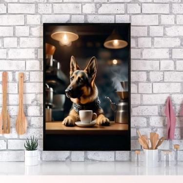 Imagem de Quadro Pastor Alemão Tomando Café 45X34Cm