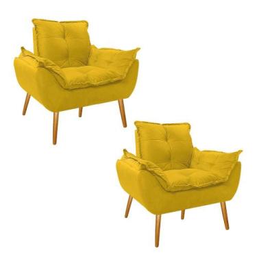 Imagem de Kit 02 Poltronas Opala Palito Sintético - Amarena Móveis, Amarelo