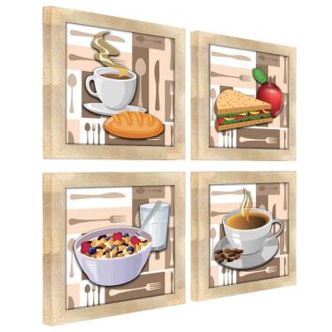 Imagem de Quadro Cozinha Café Padaria Copa 20X20Cm Kit 4 Un Carvalho