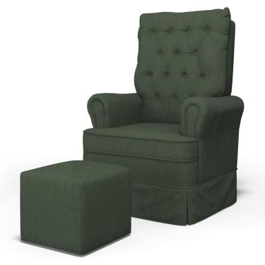 Imagem de Poltrona De Amamentação E Descanso Com Balanço E Puff Laís G05 Linho Verde - Mpozenato