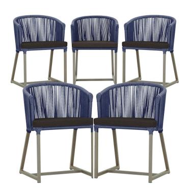 Imagem de 5 Cadeiras De Jantar Noronha Fendi Corda Náutica E9 Trama Azul