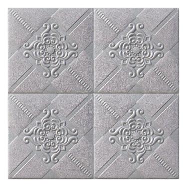 Imagem de Kit 2 Painel Auto Adesivo Placa 3d Ladrilhos Prateados 70x70cm