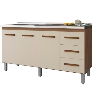 Imagem de Balcao Para Pia 3 Portas 3 Gavetas 160 Cm Emily Savana Off White Mobbs Savana