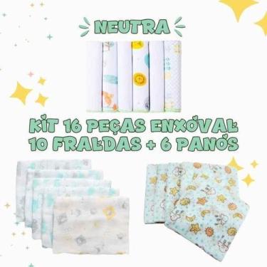 Imagem de Enxoval Neutro - 10 Fraldas De Pano + 6 Paninhos De Boca - Dugu