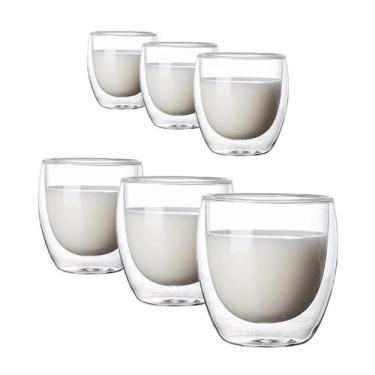 Imagem de Jogo 6x Copos De Parede Dupla Vidro 250ml Suporta Quente Frio - Majest