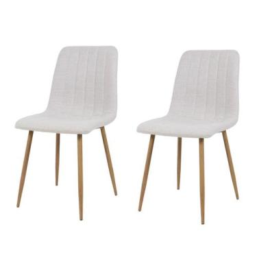 Imagem de Kit 2 Cadeiras de Jantar Kendra Creme Estofada Anatômica com Pés em Me
