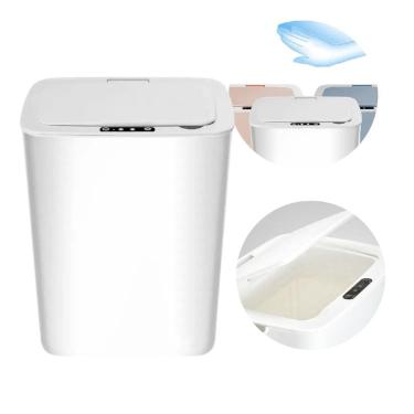 Imagem de Lixeira Automatica 14L Cesto De Lixo Com Sensor Inteligente Para Cozinha Banheiro Casa Moderna Luxo Branca