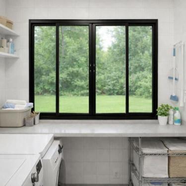 Imagem de Janela de Correr 4 Folhas de Alumínio Preto 100x120 - Brecorimo