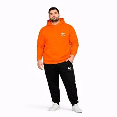 Imagem de Conjunto Moletom Plus Size Canguru G1 a G5 Casaco Com Capuz Calça de Frio Inverno Algodão Poliester-Masculino