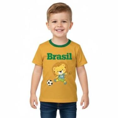 Imagem de Camiseta Infantil Look Jeans Leão Brasil Amarelo-Masculino