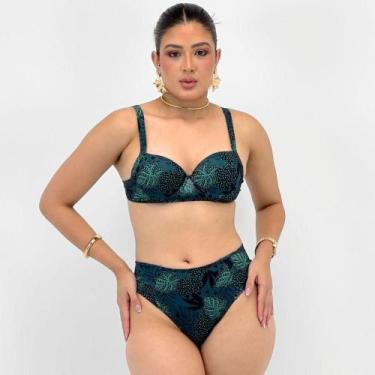 Imagem de Biquíni Sabrieli Estampado com Bojo Tanga Feminino, P, Verde, Estampad