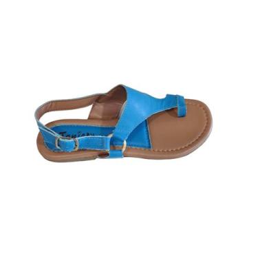 Imagem de Sandália Rasteira de Dedo Couro Legítimo - Taniery, Azul royal, 36