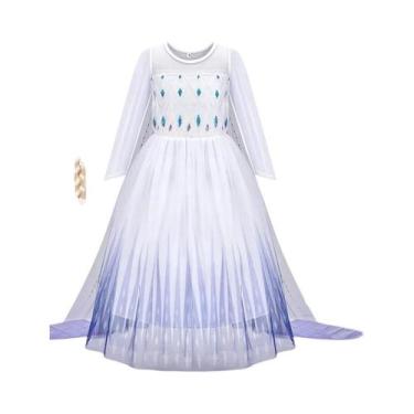 Imagem de Vestido De Princesa Branco Da Disney Elsa Frozen Para Meninas, Manga L