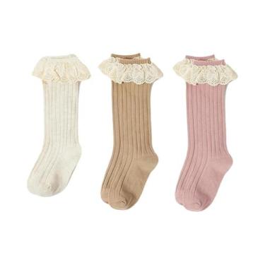 Imagem de Meias De Renda Até O Joelho Para Meninas, 3 Pares, Tecido Macio Para C