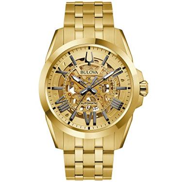 Imagem de Relógio masculino Bulova Shutton automático dourado com mostrador de esqueleto 97A162