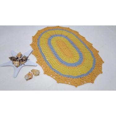 Imagem de Tapete De Porta Sala E Cozinha Crochê Oval Artesanal Amarelo