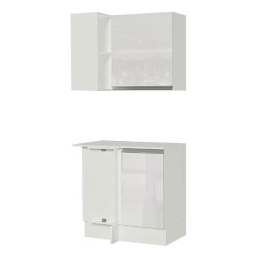 Imagem de Kit Canto Madesa Smart 100% MDF 2 Portas e Nicho - Frentes Branco Brilho