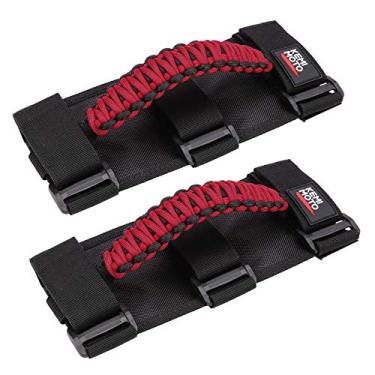 Imagem de KEMIMOTO Puxadores UTV, alças triplas absorvem o suor, respirável, vermelho, paracord para barra de rolo de 3,8 a 5 cm, compatível com Polaris RZR, Mavericks, UForce, Honda Talon Pioneer, Mule, pacote