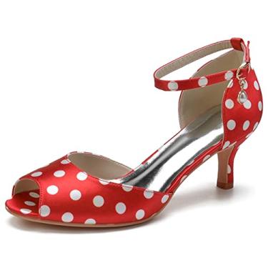 Imagem de Sapatos de casamento de noiva de cetim feminino sapatos de salto agulha alto peep toe marfim sapatos sociais 35-43,Red,7 UK/40 EU