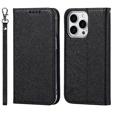 Imagem de YINGDAFENG Capa tipo carteira para iPhone 14/14 Pro/14 Plus/14 Pro Max, capa protetora magnética de couro PU com slots para cartão alça de pulso à prova de choque TPU interno, preto, 14 pro max 6,7 polegadas
