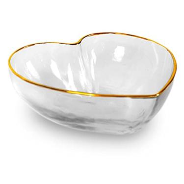 Imagem de Tigela Bowl de Vidro Multifuncional Coração com Borda Dourada - Grande