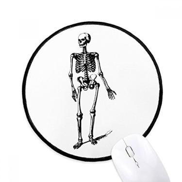 Imagem de Walking Human Skeleton Sketch Mouse pads redondos antiderrapantes bordas pretas costuradas presente de escritório