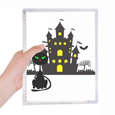 Imagem de Caderno diário de Halloween Horrível Castelo Sombrio Gato Folhas Soltas Diário Recarregável