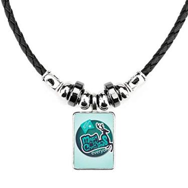 Imagem de DIYthinker Colar de Ilustração de Rena Azul Merry Christmas Joia Torque Pingente de Corda de Couro