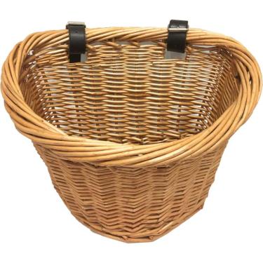 Imagem de Cesta Cestinha de Vime para Bicicleta Retrô Vintage com Cinto Fixador