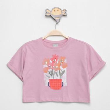 Imagem de Camiseta Cropped Infantil Hering Kids Floral Manga Curta Menina