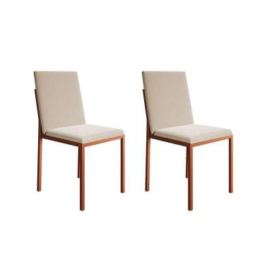 Imagem de conjunto com 2 cadeiras mônaco veludo bege e cobre