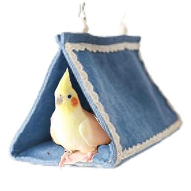 Imagem de Barn Eleven Ninho de pássaro inverno casa quente rede suspensa veludo galpão cabana gaiola pássaro pelúcia fofa esconderijo cama de dormir felpudo para papagaio, periquito, calopsitas, periquitos, periquitos, periquitos, conure (azul)