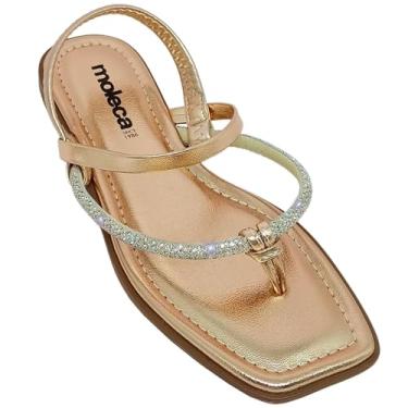 Imagem de Sandália Moleca Cristal Metalizada Feminina Elástico Ajustável Cor:Ouro Rosado;Tamanho:36