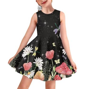 Imagem de Sprowallow Vestido feminino sem mangas de verão com gola redonda estampado para crianças regata vestidos florais na moda, Cogumelo céu noturno, 11-12 Anos