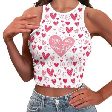 Imagem de Yewattles Top curto sexy para mulheres gola alta camisetas colete regata menina roupas de verão PP-2GG, Padrão de Dia dos Namorados, PP