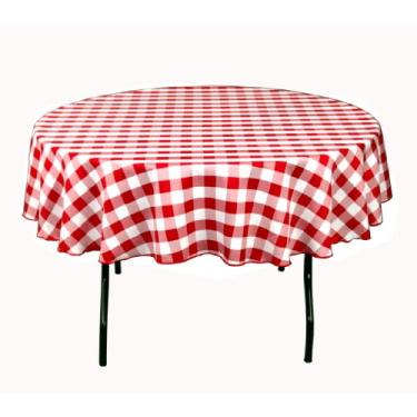 Imagem de LinenTablecloth Toalha de mesa redonda de poliéster 227 cm xadrez vermelho e branco