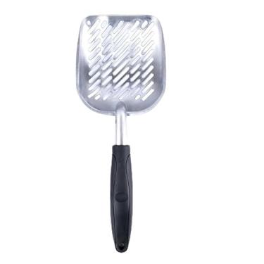 Imagem de GERRIT Colher de areia para gatos, peneira de liga de alumínio, colher de metal para gatos, pá profunda, cabo longo, peneiramento de cocô, levantador de cocô de gato, durável, resistente, para caixa