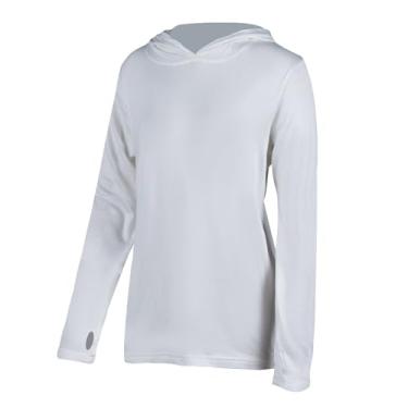 Imagem de Camisetas femininas com proteção solar FPS 30+ UV cátion leve e macia manga longa Hi Vis com capuz, Branco - 1 peça, GG