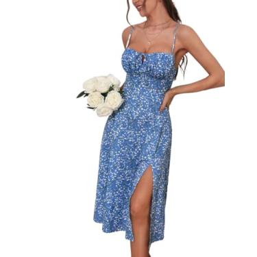 Imagem de Camisa Feminina Ditsy Floral Print Tie Front Split Thigh Cami Dress (Color : Multicolor, Size : M)