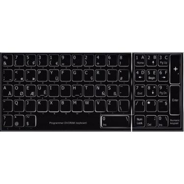 Imagem de Adesivos de teclado programador Dvorak fundo preto não transparente