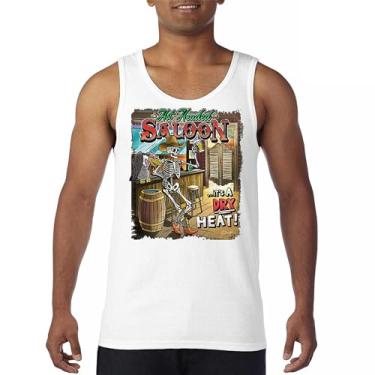 Imagem de Camiseta regata Hot Headed Saloon But its a Dry Heat Funny Skeleton Biker Beer Drinking Cowboy Skull Southwest masculina, Branco, P