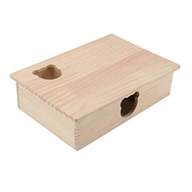 Imagem de Casa de hamster de madeira, labirinto de casa de hamster, esconderijo multifuncional, cabana de câmara de gerbos de telhado móvel, para gerbos de rato de hamster