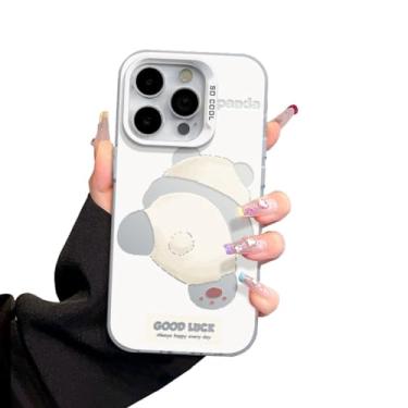 Imagem de HUIYCUU Linda capa de panda holográfica prata 3D com glitter design de estampa animal macia pintada em aquarela silicone à prova de choque para mulheres e meninas (padrão 1, para iPhone 15 Pro)
