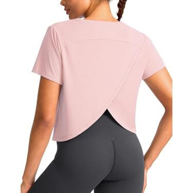 Imagem de YYV Camisetas de ginástica femininas cropped de manga curta folgadas atléticas para academia com fenda nas costas, Cornus Pink, PP