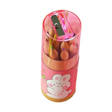 Imagem de Joucien Conjunto de lápis de cor de barril de 12 cores, pintura de graffiti estudantil, lápis HB de madeira - coelho morango rosa - HB