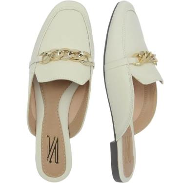 Imagem de Mule Feminina Bico Quadrado Sapatilha Flat Loafer Mocassim Macio Confortvel Via Angel 44.03 (Off White, BR, Adulto, Numérico, 34)