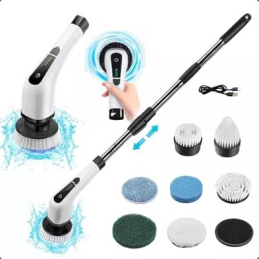 Imagem de Escova Esfregão Limpeza Elétrico Giratório Recarregável Sem Fio Bivolt Mop 7 em 1 Limpeza Pesada Lava Carro Janela Moto Roda Piso Placa Solar Cantos